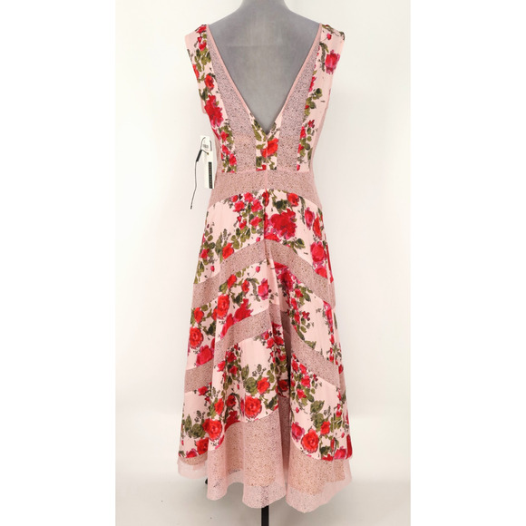 Tracy Reese Dress Womens 8 Pink Floral Maxi Back Zip Fit n Flare Crinoline New - Picture 2 of 16